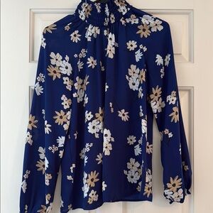 LOFT Navy Floral Blouse
